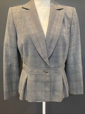 Liz Claiborne Gray Glen Plaid Peplum Blazer